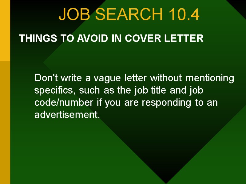 JOB SEARCH 10.4 THINGS TO AVOID IN COVER LETTER    Don't write